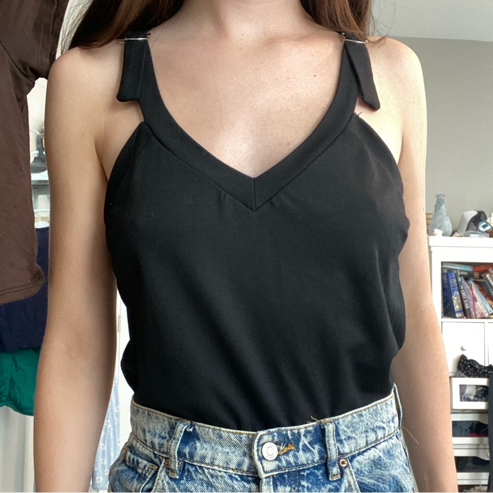 Black tank top with buckle detail
